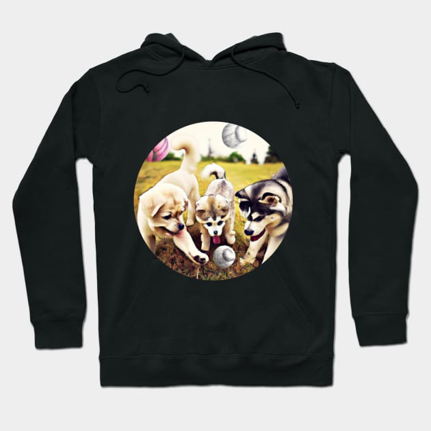 Cachorros de Perro jugando a la Pelota Hoodie by Cotton Candy Art